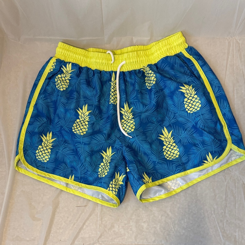 Yellow Pineapple Women’s Swimming Trunks Blue and Yellow Large with pockets